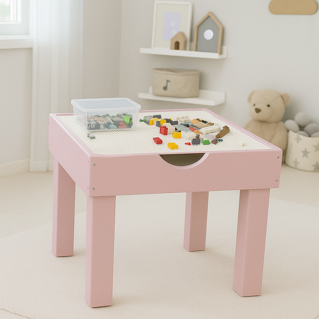 Click Craft 2-in-1 Wooden Kids Play Table – Compatible with LEGO® Bricks & Drawing (55×55 cm)