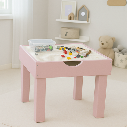 Click Craft 2-in-1 Wooden Kids Play Table – Compatible with LEGO® Bricks & Drawing (55×55 cm)