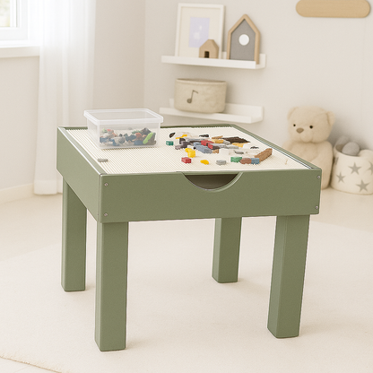 Click Craft 2-in-1 Wooden Kids Play Table – Compatible with LEGO® Bricks & Drawing (55×55 cm)